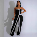 Damen-Jumpsuit mit elegantem Bustier-Oberteil und kontrastierenden Saumakzenten EB