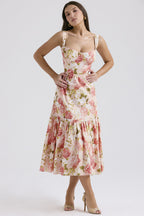 Damen Boho Maxikleid mit romantischem Blumendruck und voluminösem Rock EB