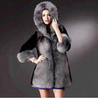 Damen Eleganter und warmer Kunstpelzparka mit Kapuze EB