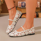 Damen Ballerinas mit zarten Spitzenmotiven EB