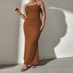Damen elegantes Maxikleid mit schmalen Trägern und figurschmeichelndem Schnitt EB