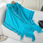 Damen eleganter Poncho mit hochwertigem Strukturdesign und Fransen EB