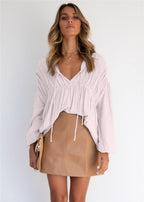 Damen lässige Bluse mit raffinierten Rüschendetails und Kordelzug EB