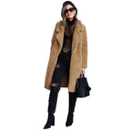 Damen kuscheliger Teddy-Mantel mit elegantem Revers und praktischen Taschen EB