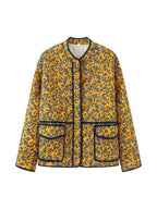 Damen gestepptes Blütenmuster-Jacke mit praktischen Taschen EB