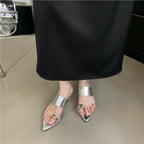 Damen elegante flache Mules mit spitzem Design und Glanzfinish EB