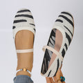 Damen Bequeme Ballerinas mit elastischer Riemchenverbindung und modischem Zebra-Design EB