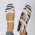 Damen Bequeme Ballerinas mit elastischer Riemchenverbindung und modischem Zebra-Design EB