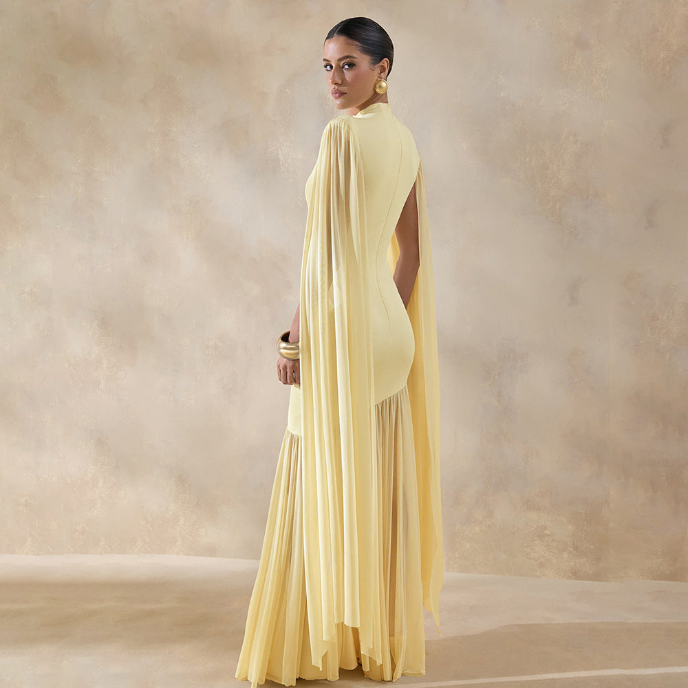 Damen Elegantes Maxikleid mit fließendem Stoff und ausgefallenen Ärmeln EB