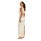 Damen Elegantes Maxikleid mit asymmetrischem Oberteil und figurbetontem Schnitt EB