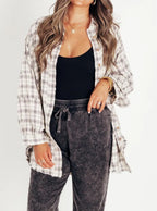 Damen karierte Oversized-Hemdjacke EB
