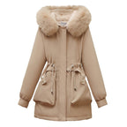 Damen isolierter Parka mit abnehmbarer Kapuze und luxuriösem Kunstfell EB