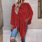 Damen eleganter Poncho mit dekorativem Häkelmuster EB