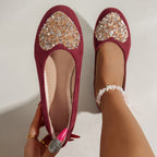 Damen Ballerinas mit funkelndem Herzdesign und rutschfester Sohle EB