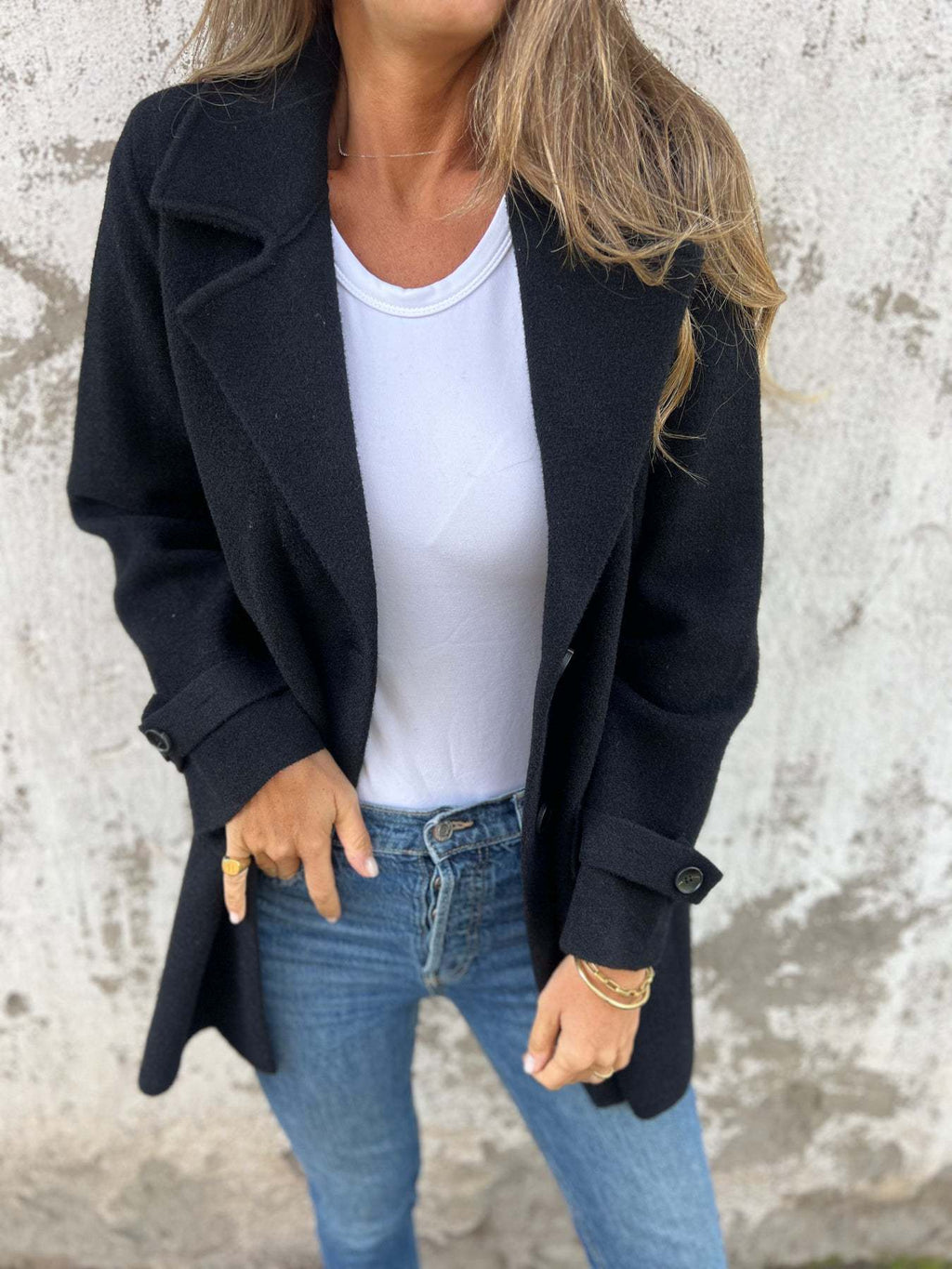 Damen Fleece Mantel mit doppelter Knopfleiste und schickem Reverskragen EB
