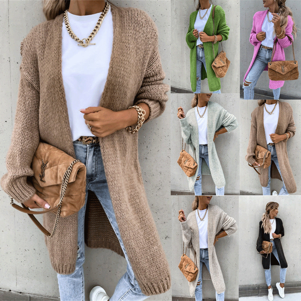 Damen Grober Strickmantel mit tiefen Taschen und modischem Schnitt EB