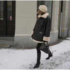 Damen Kunstlederjacke mit weichem Teddyfutter und praktischen Taschen EB