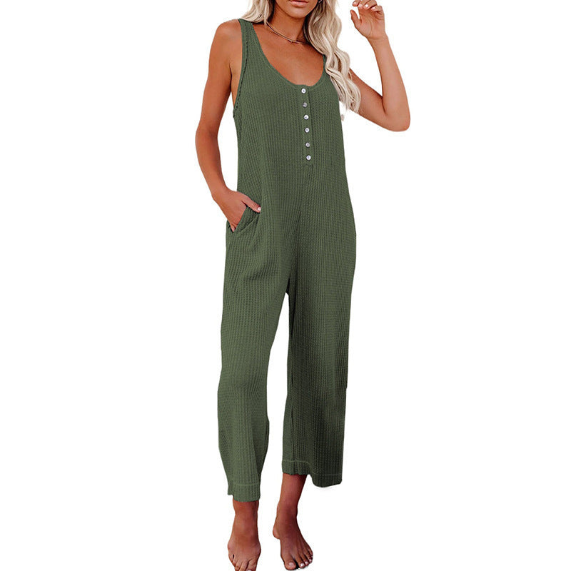 Damen Komfortabler Jersey-Jumpsuit mit Knopfdetails und Taschen EB