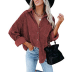 Damen nan oversized Cordhemd mit Brusttasche, Hemdkragen und aufgerollten Ärmeln EB