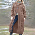 Damen Langer Strickmantel mit Kapuze und klassischem Zopfdesign EB