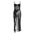 Damen transparenter Maxi-Strandanzug mit asymmetrischem Schnitt und Rüschen EB