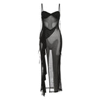 Damen transparenter Maxi-Strandanzug mit asymmetrischem Schnitt und Rüschen EB