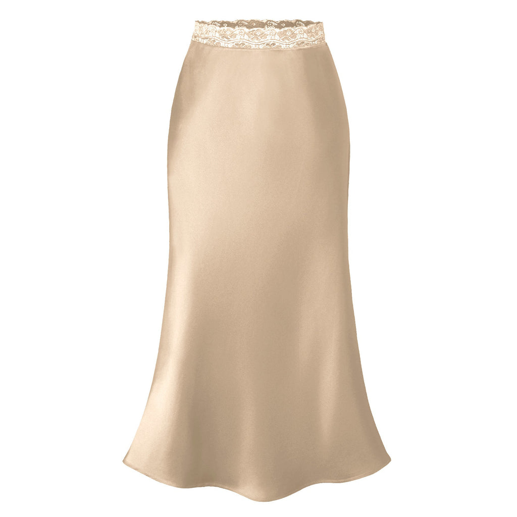 Damen eleganter Satin-Rock mit Spitzenbund EB