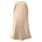 Damen eleganter Satin-Rock mit Spitzenbund EB