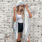 Damen eleganter Poncho mit hochwertigem Strukturdesign und Fransen EB