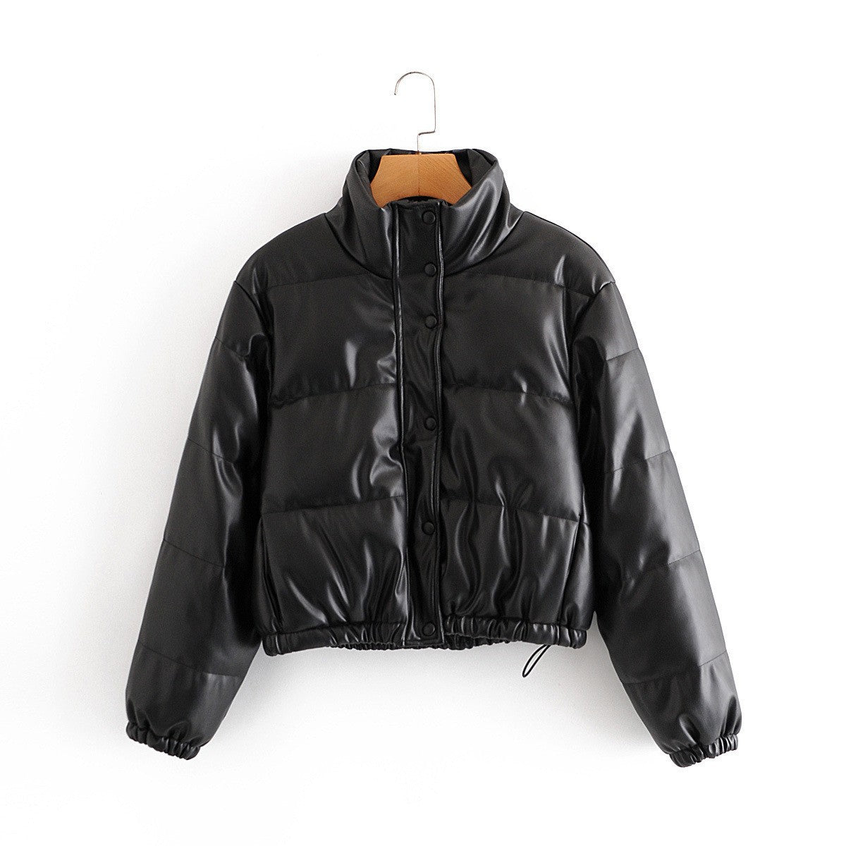 Damen kurz geschnittene Steppjacke mit hohem Kragen und elastischen Bünde EB