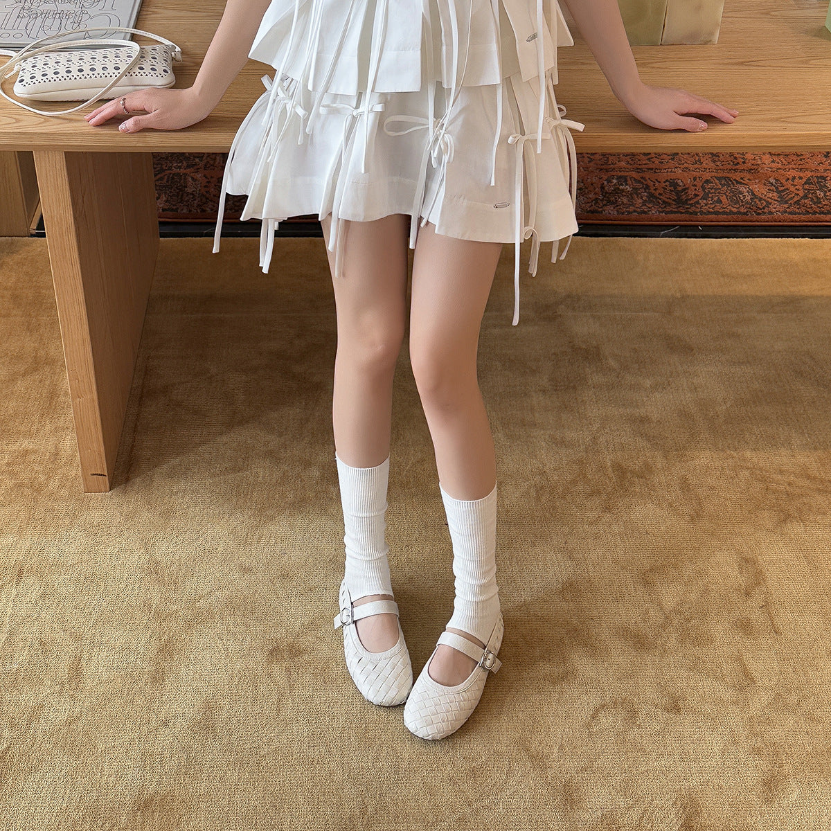 Damen Ballerinas mit modischem Flecht-Design und dekorativem Riemchen EB