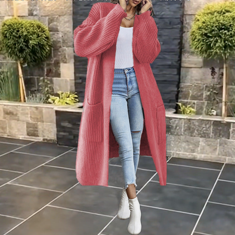 Damen Großer Strickmantel mit tiefen Taschen und lässigem Schnitt EB