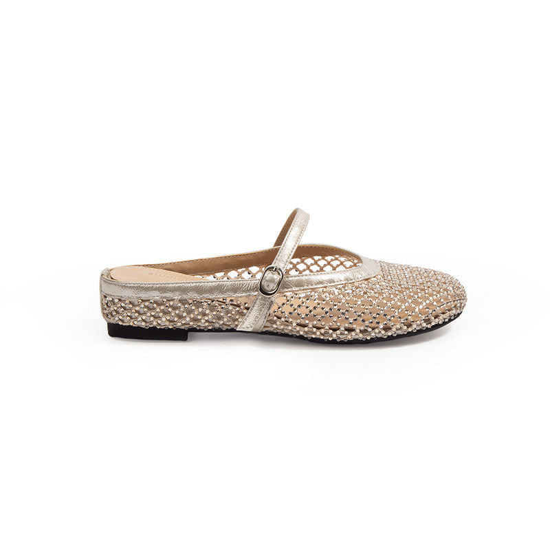 Damen Ballerinas mit modischem Netzdesign und eleganter Riemchen-Applikation EB