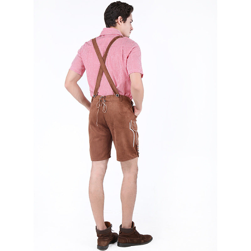 Herren nan Trachtenlederhose kurz mit Latzträgern und filigraner Stickerei EB
