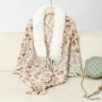 Damen eleganter Poncho mit luxuriösem Kunstfellkragen und Fransen EB