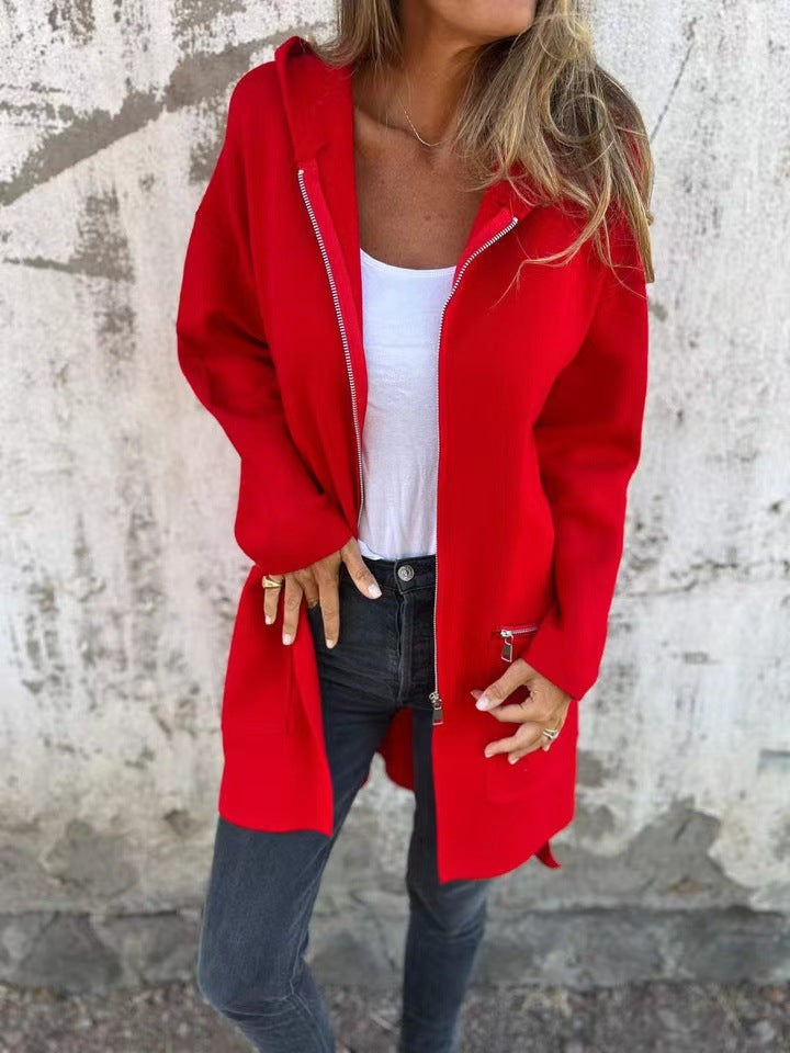 Damen lässiger Mantel mit Kapuze und asymmetrischem Schnitt EB