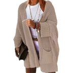Women Oversize Chunky Knit Cardigan with Wide Shawl Collar and Patch Pockets Mune Fashion