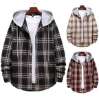 Damen Hemdjacke mit integrierter Kapuze und kariertem Muster EB