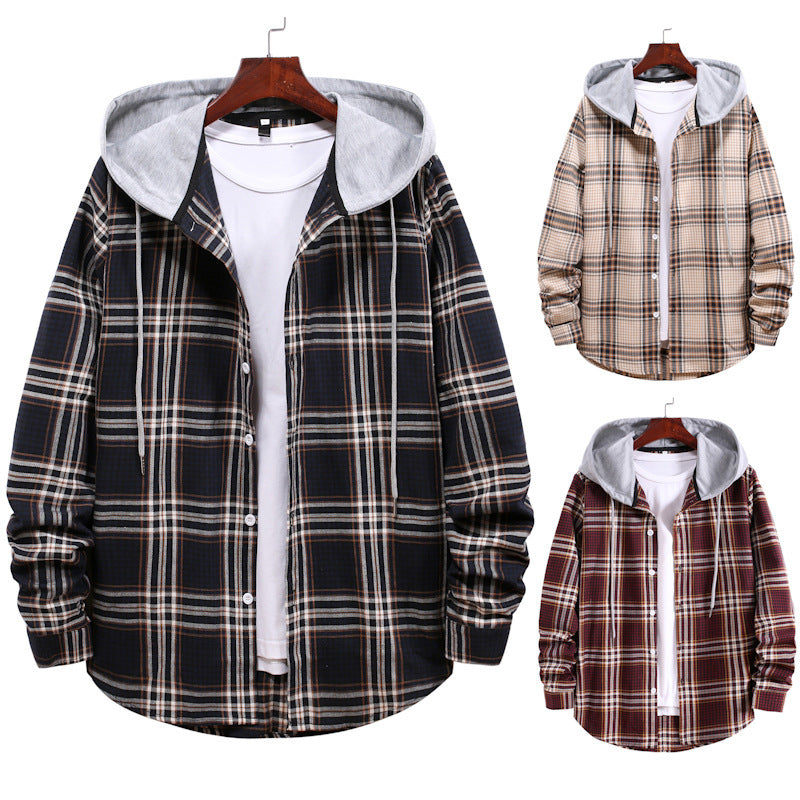 Damen Hemdjacke mit integrierter Kapuze und kariertem Muster EB