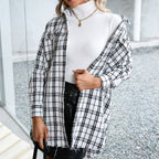 Damen Karierte Overshirtjacke mit lässigem Schnitt und Fransen EB