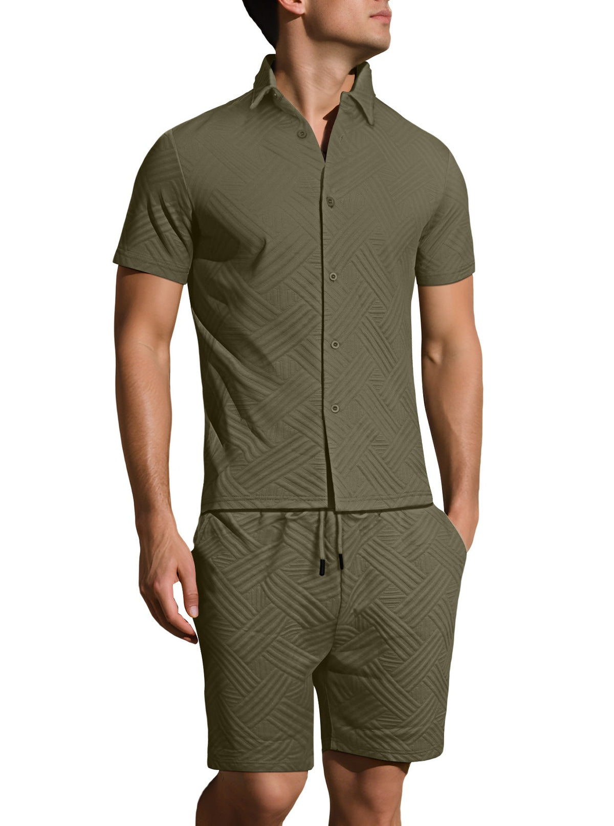 Kurzarm-Hemd und Bermudashorts Set mit Webstruktur