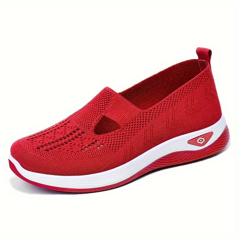 Damen Bequeme Slip-On Freizeitschuhe mit atmungsaktivem Strickoberteil EB