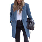 Damen eleganter und warmer Wollmantel mit doppelter Knopfleiste EB