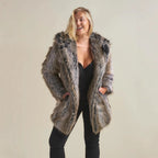 Damen Hooded Faux-Fur-Mantel mit Ohrenschützer EB