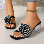 Damen Absatzsandalen mit floralen Applikationen und transparentem Blockabsatz EB