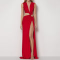 Damen Elegantes Cut-Out Maxikleid mit raffinierten Drapierungen und hohem Schlitz EB