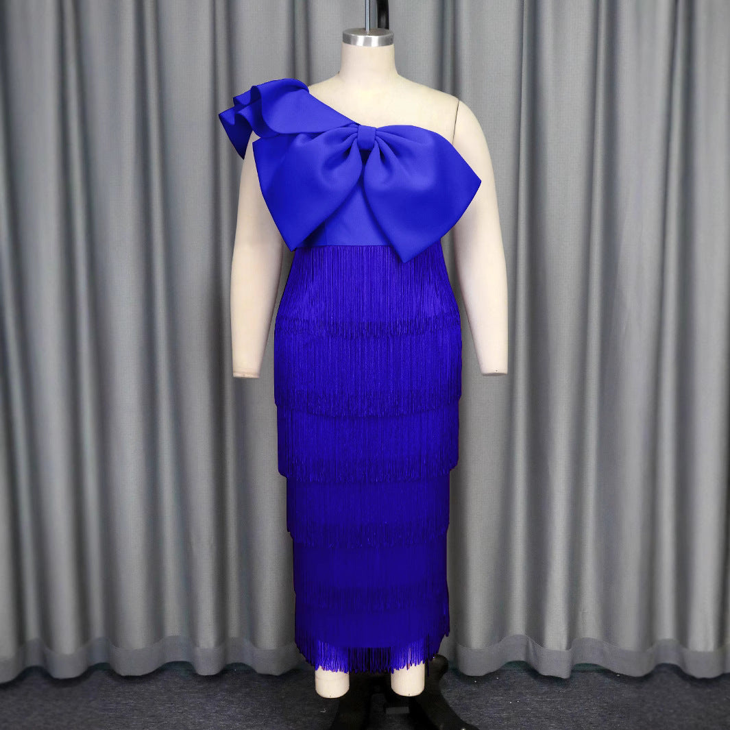 Damen Cocktailkleid mit voluminösem Rüschendesign und Fransen EB