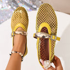 Damen Ballerinas mit modischem Netzdesign und dekorativem Riemchen EB