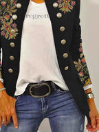 Damen Elegante Blazerjacke mit floralem Stickdesign und kontrastierenden Knöpfen EB