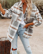 Damen Karomuster Oversized Hemdjacke EB